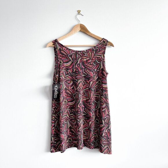 NWT Kim & Co Womens Abstract Print Sleeveless Tank Top Green Multicolor Size S - Picture 2 of 6